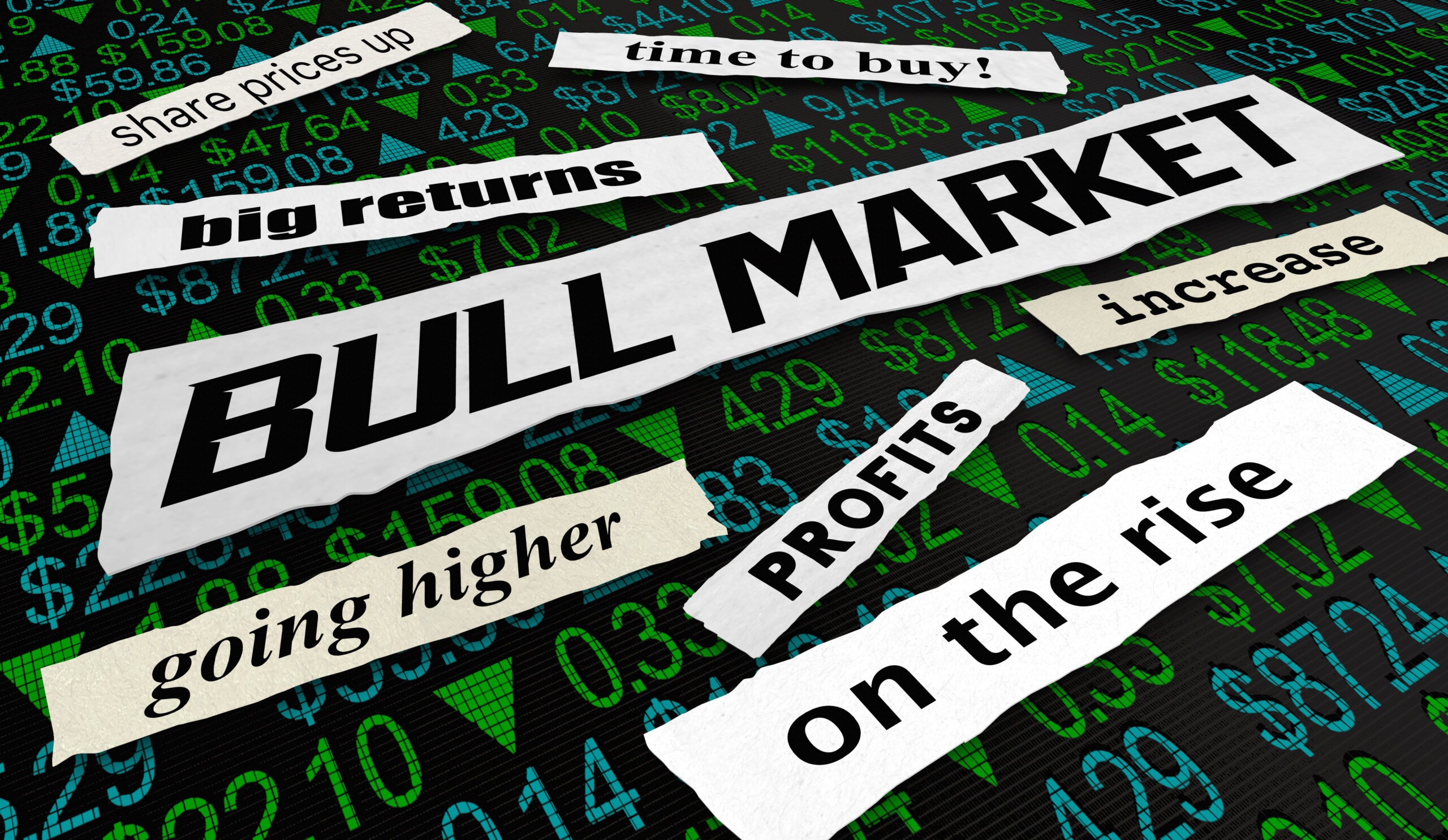 Bull Market News Headlines Stock Performance Rising Share Prices Up 3d Illustration